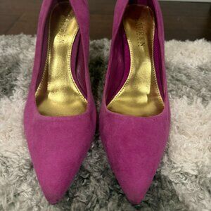 Ralph Lauren Collection Suede Heels Fuchsia Pointed Toe Pumps Designer Size 8